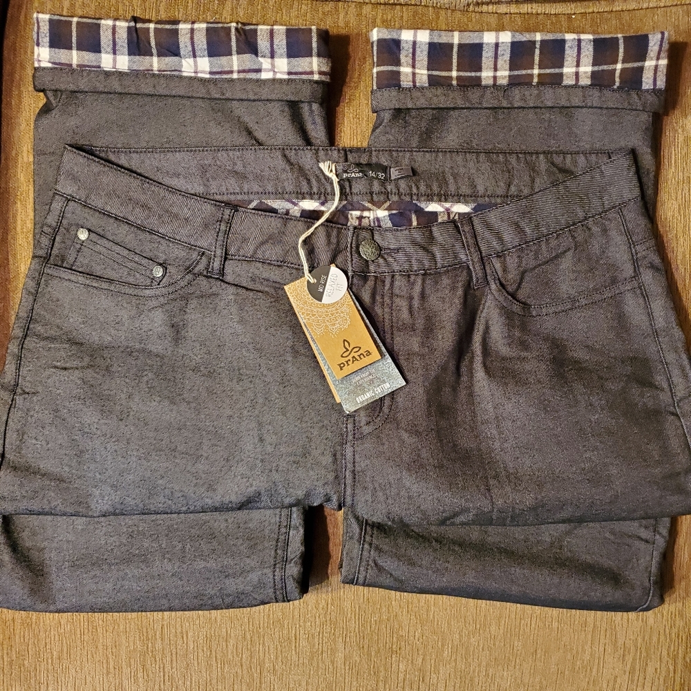NWT PRANA Women's Flannel lined boyfriend jeans 14